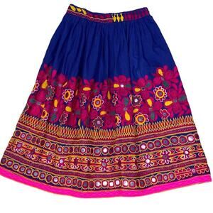 Royal Blue & Pink Cotton Mirror Work Navratri Chaniya Choli Skirt